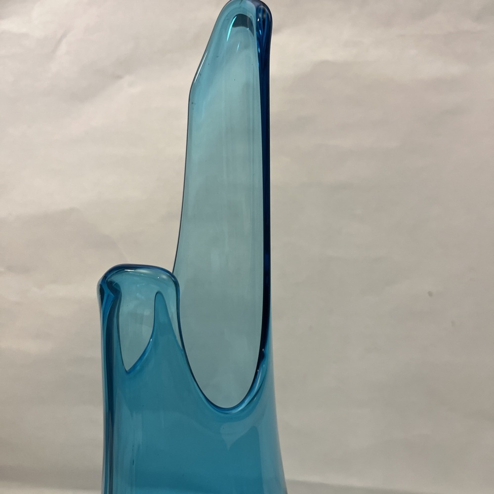 LE Smith Swung Vase Peacock Blue Footed Glass 15.5" Tall MCM - Picture 5 of 9